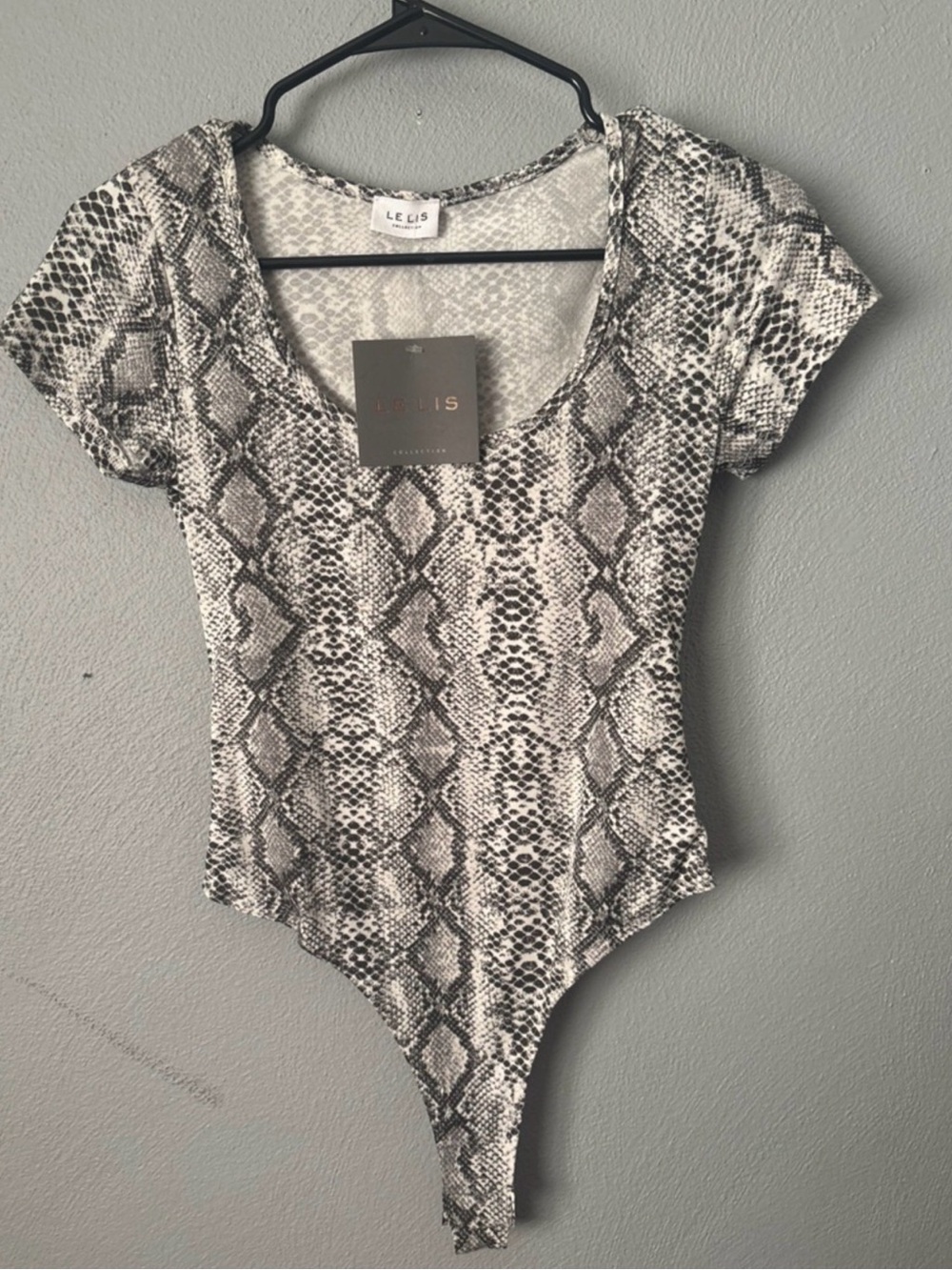 Le Lis Snake Print Bodysuit Women’s Small Scoop Neck Y2K Clubwear